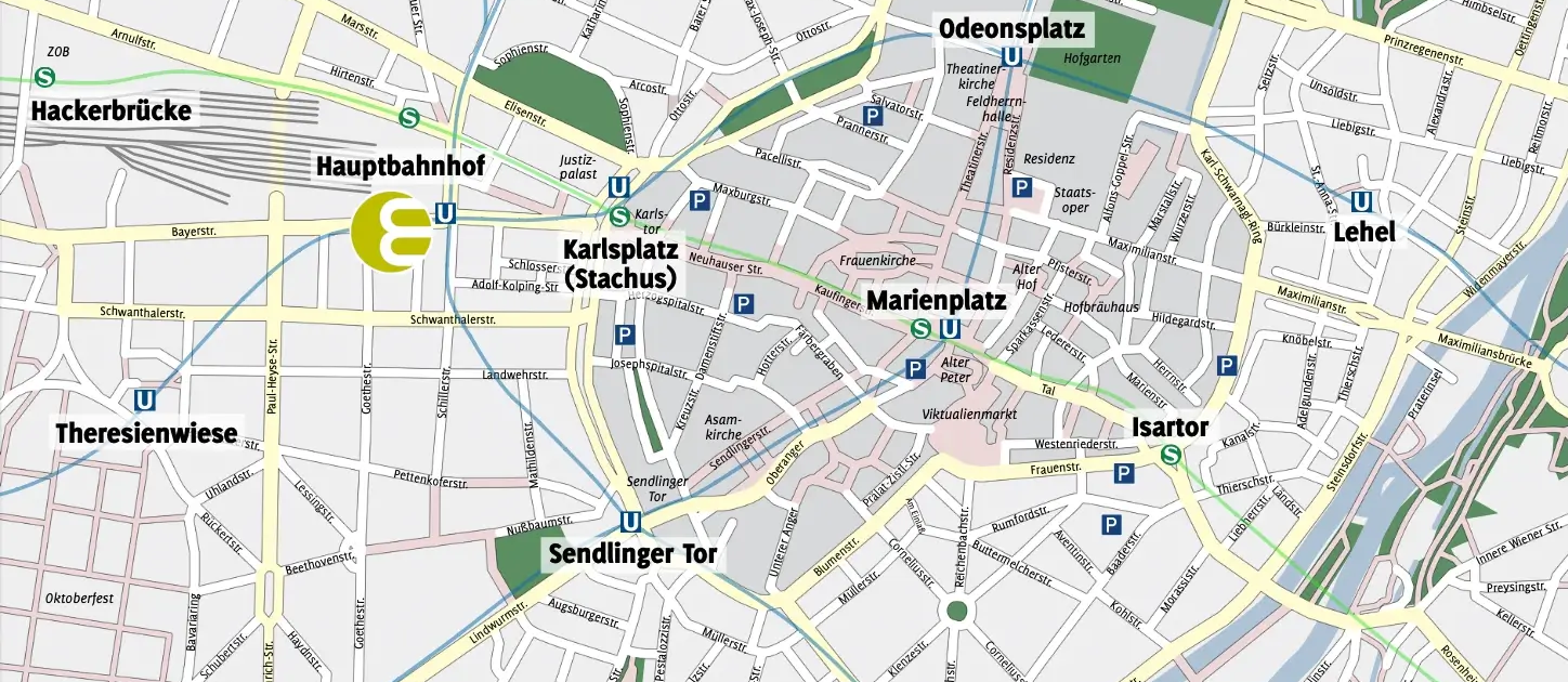 Stadtplan München mit der Lage Hotel Europäischer Hof