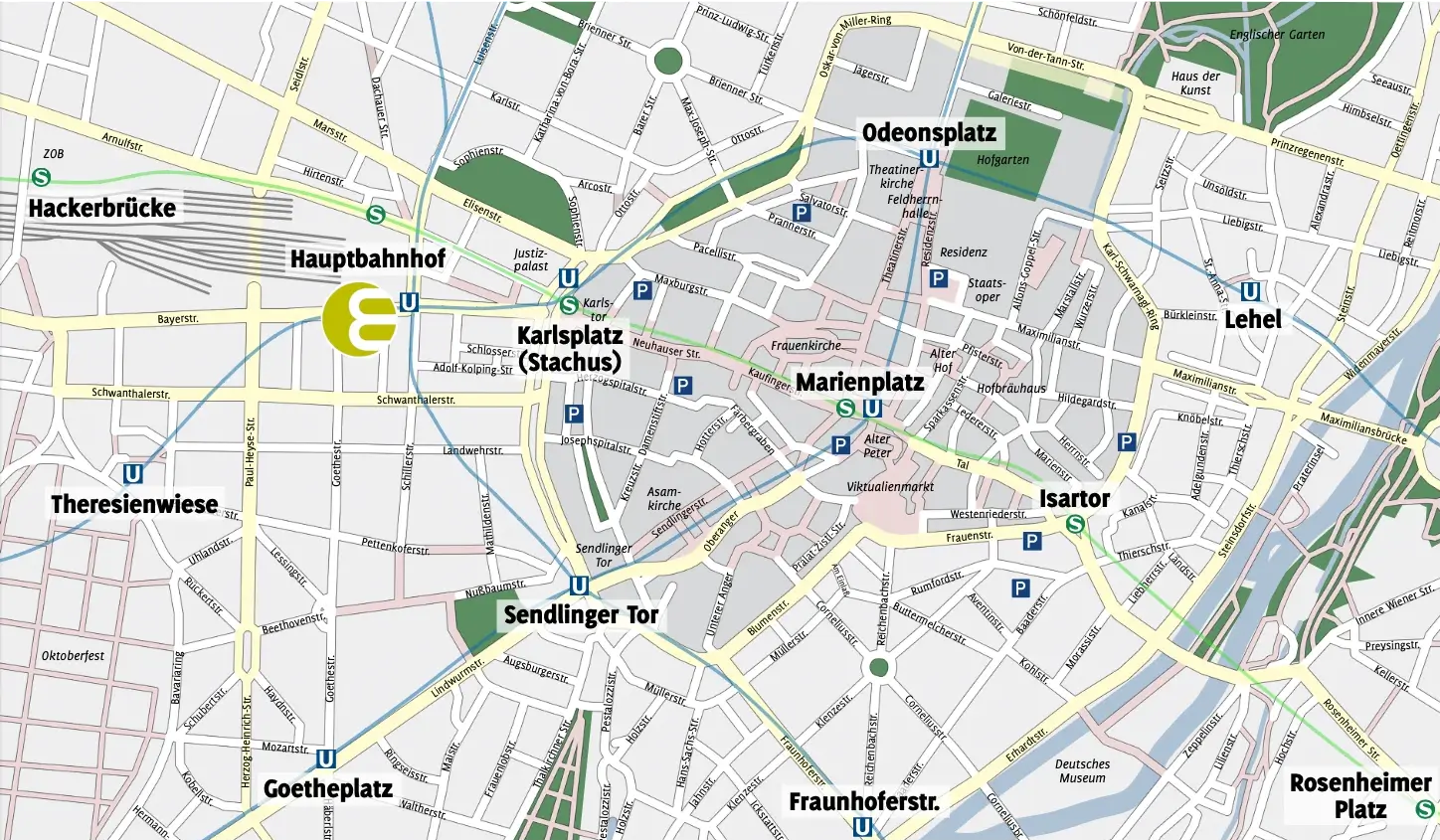 City map Munich with the location Hotel Europaeischer Hof